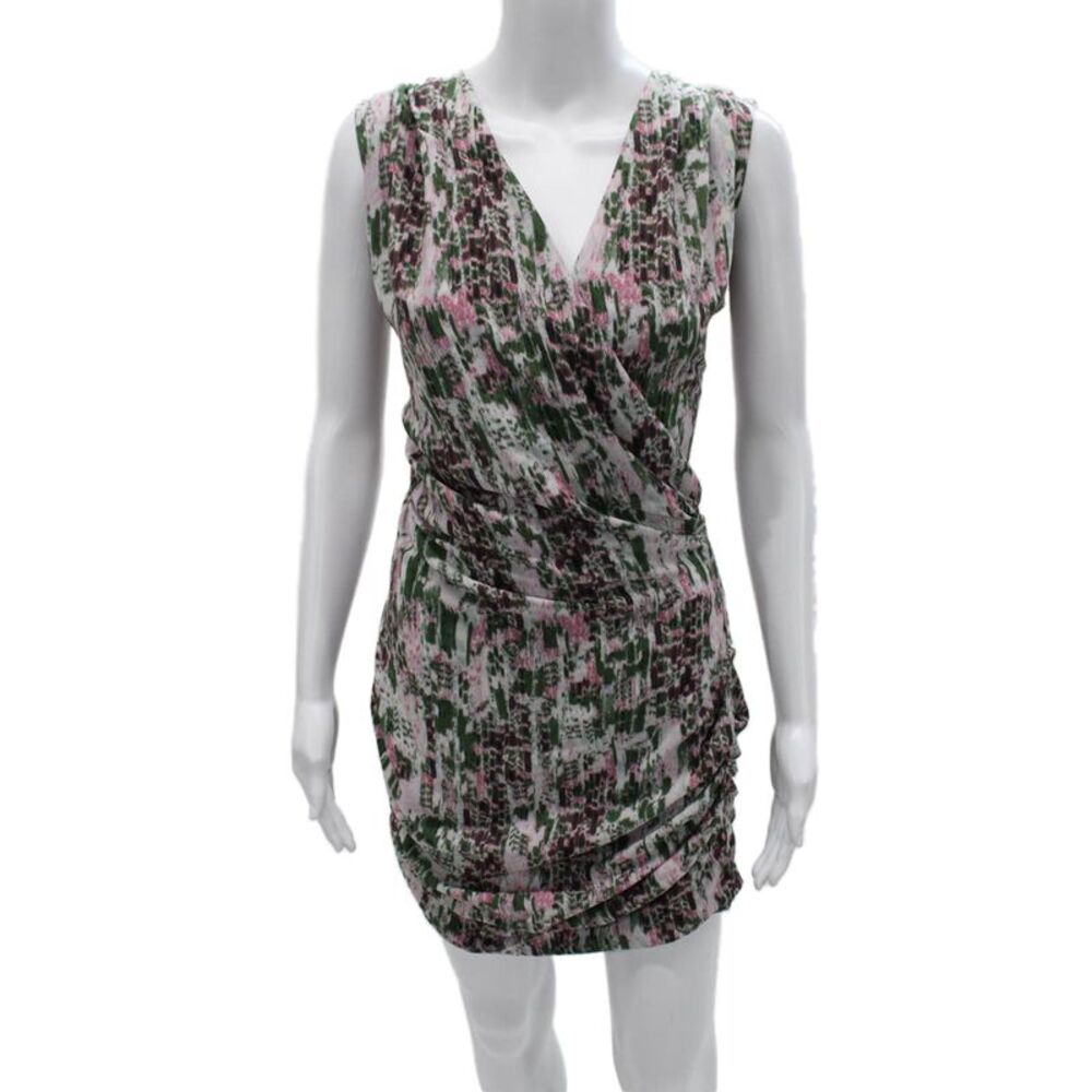 IRO Women Wrap Dress Multicolor V-Neck Sleeveless Abstract Mini Size 2